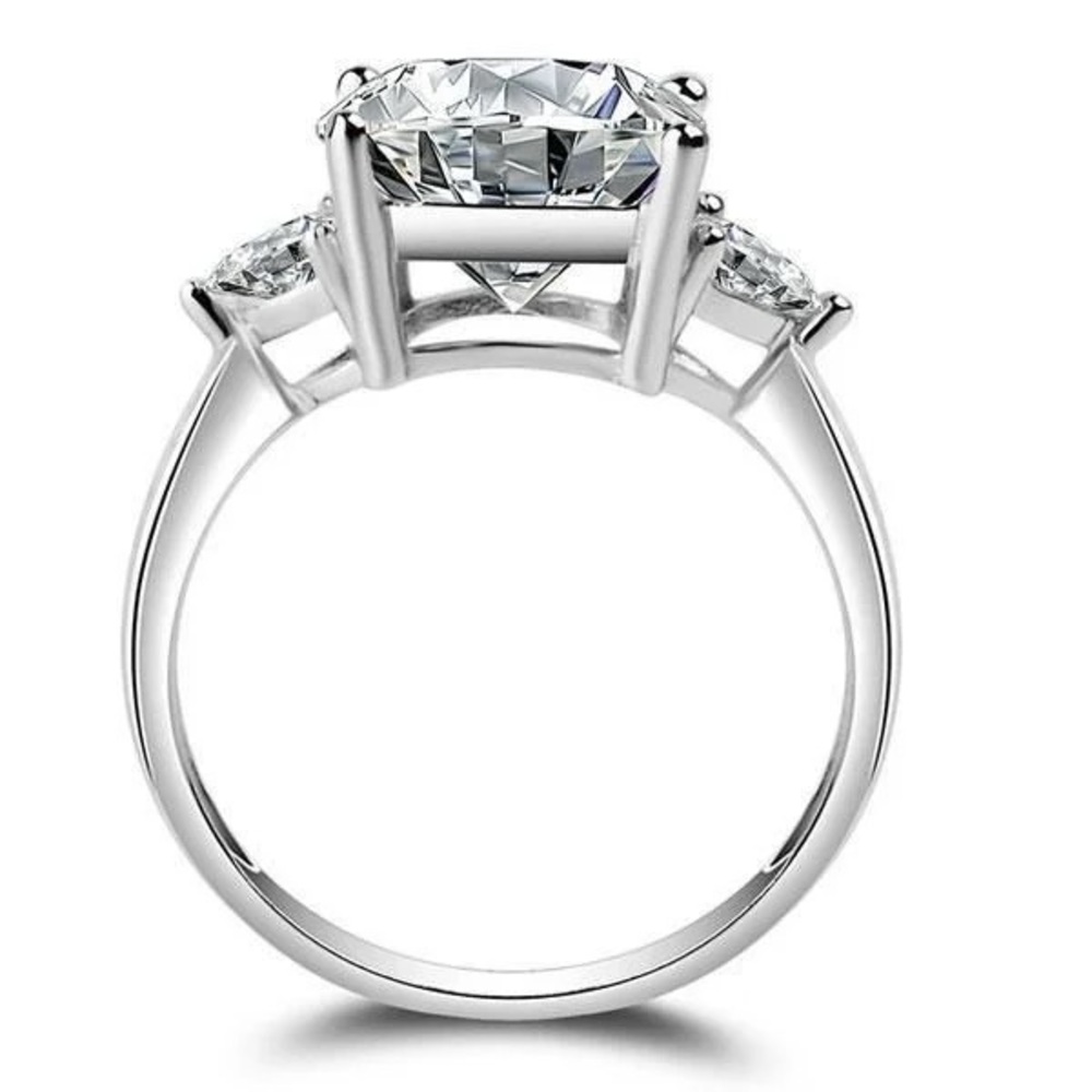 Italo Three Stone Created White Sapphire Engagement Ring - Picture 2 of 9